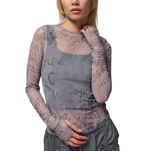 Nike Air Jordan Mesh Long Sleeve Top XS Dark Smoke Graffiti Print HQ9174-070 NWT